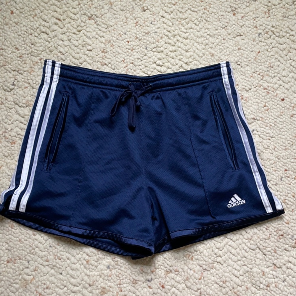 Adidas Navy Blue 3-Stripes Running Shorts Small